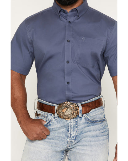 Men's Solid Twill Short Sleeve Button-Down Stretch Western Slate