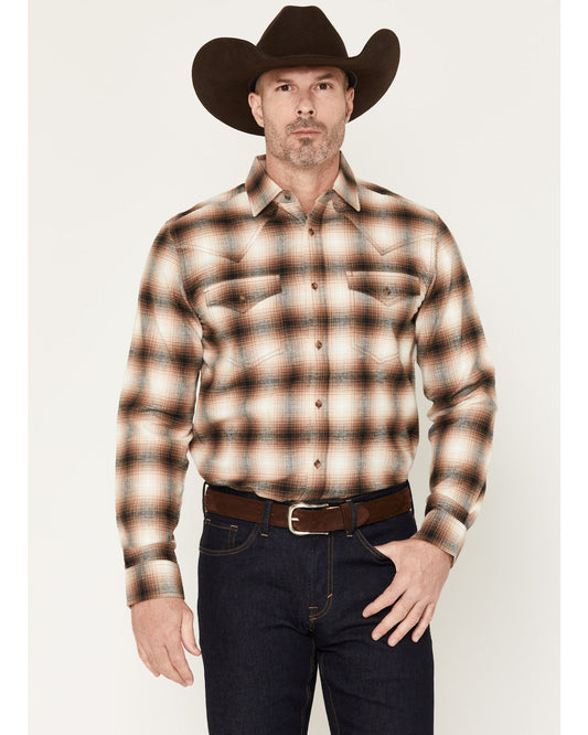 Black 1978® Men's Broadwater Plaid Print Long Sleeve Button Tan