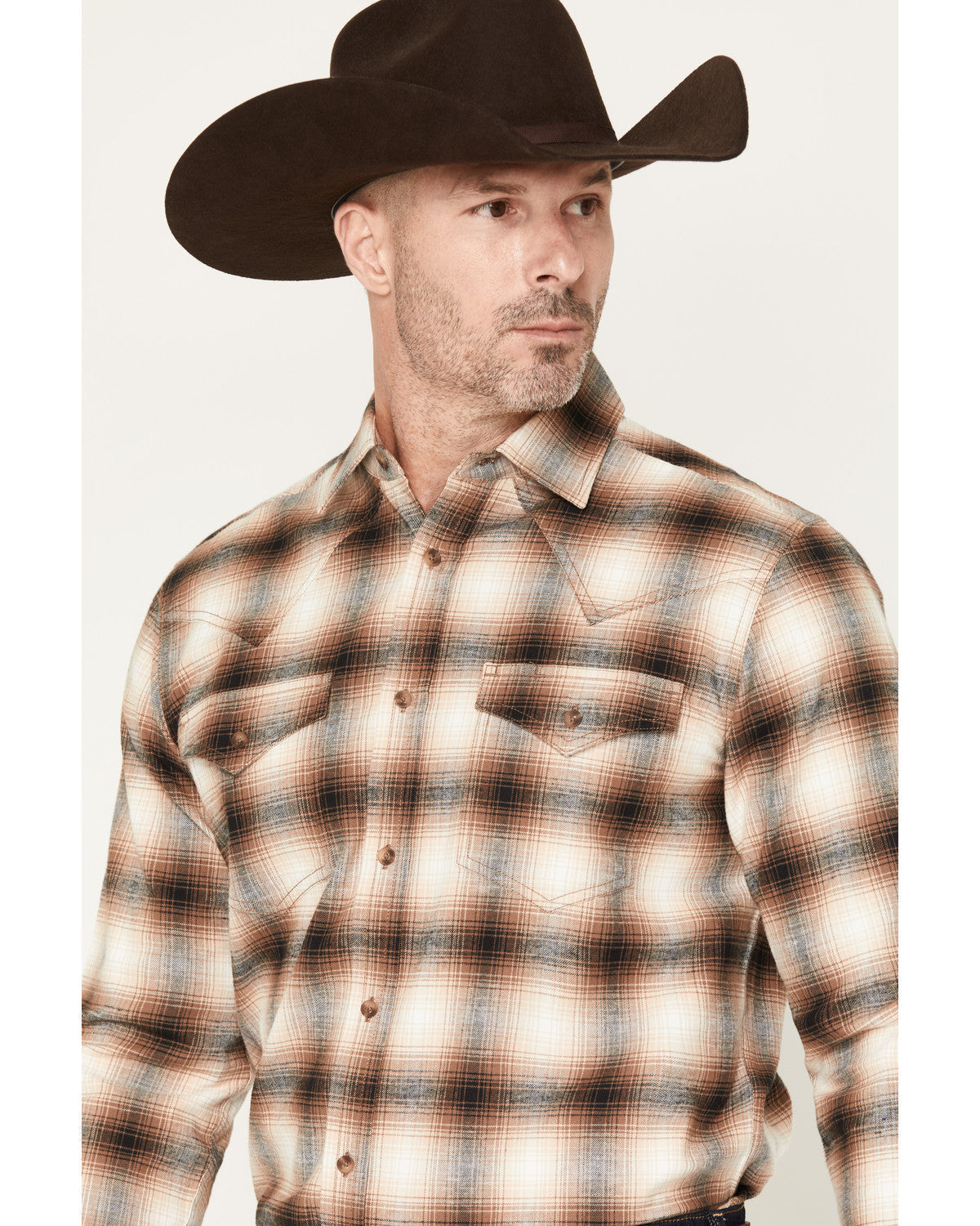 Black 1978® Men's Broadwater Plaid Print Long Sleeve Button Tan