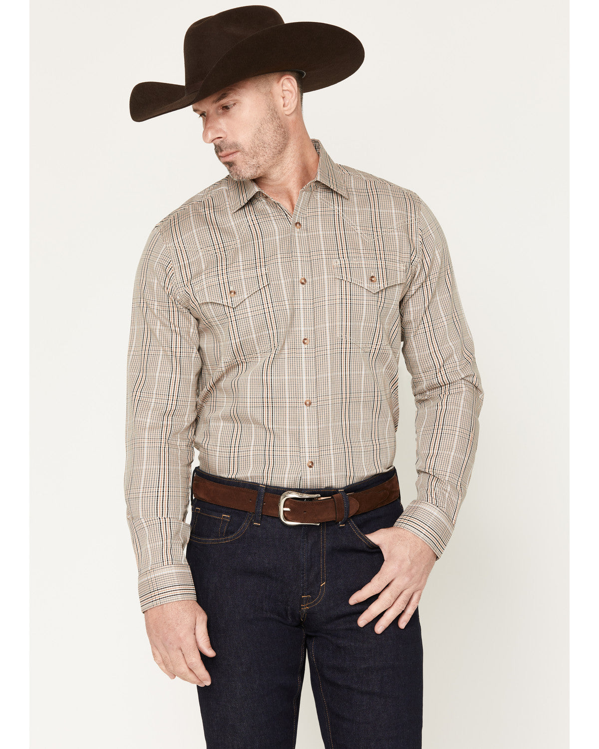 Black 1978® Men's Pondera Plaid Print Long Sleeve Button-Do Tan