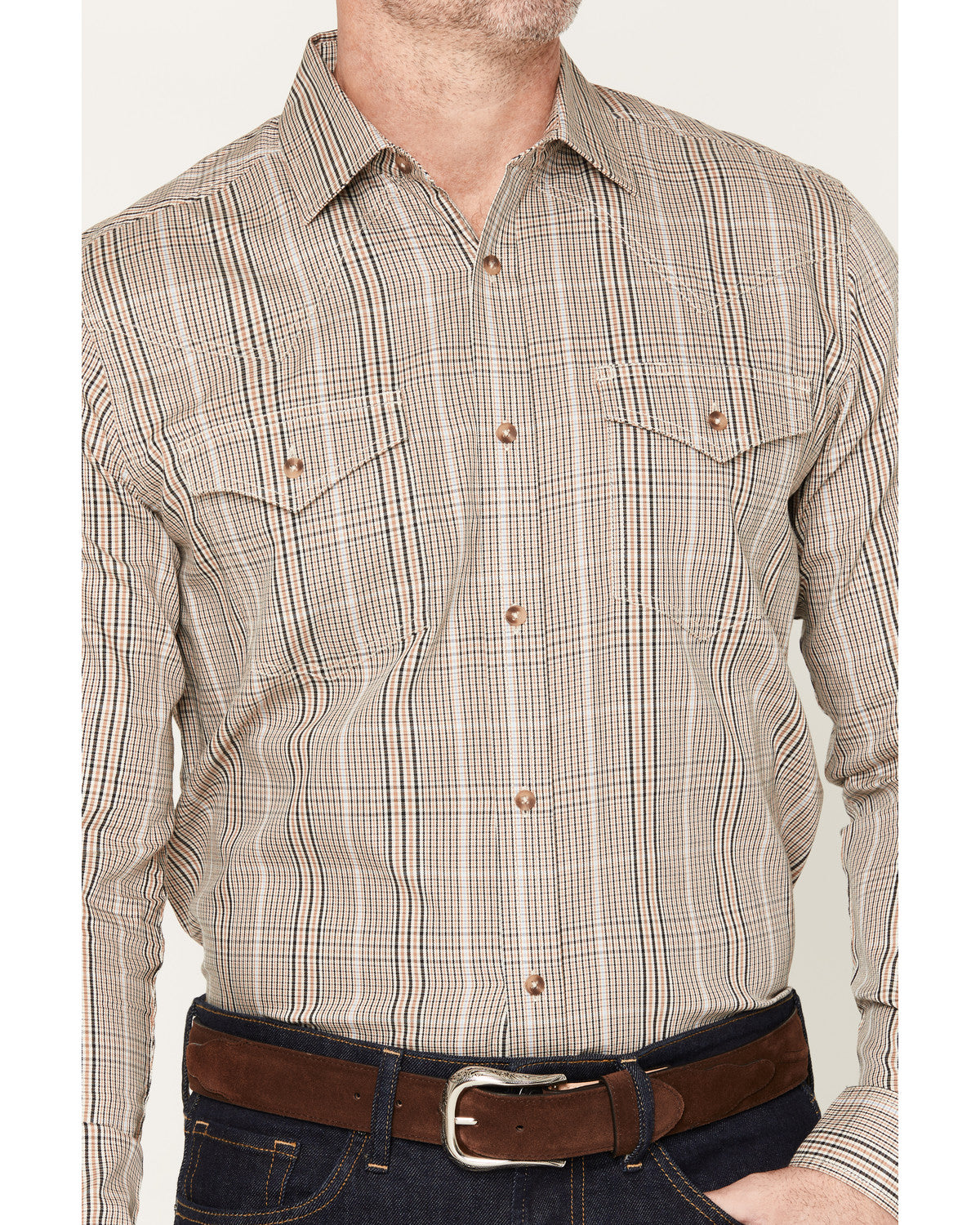 Black 1978® Men's Pondera Plaid Print Long Sleeve Button-Do Tan