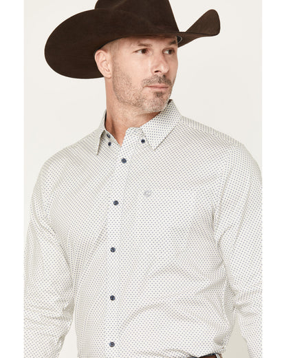 Men's NFR Geo Print Long Sleeve Button-Down Stretch Western White