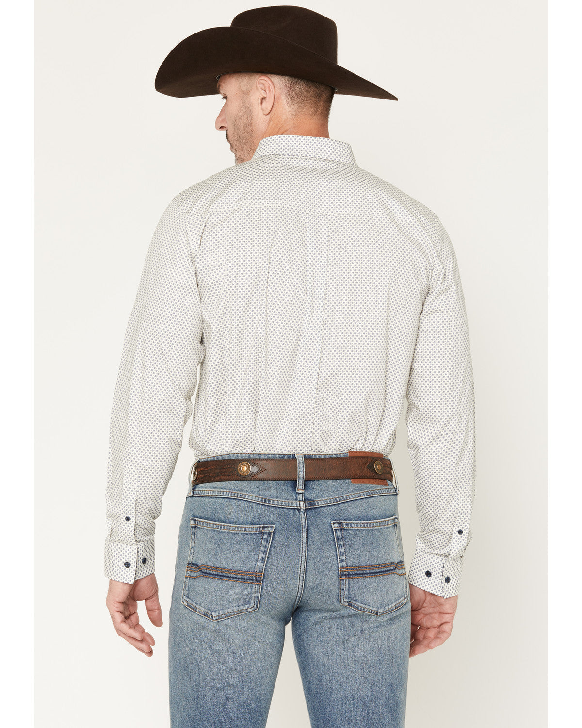 Men's NFR Geo Print Long Sleeve Button-Down Stretch Western White
