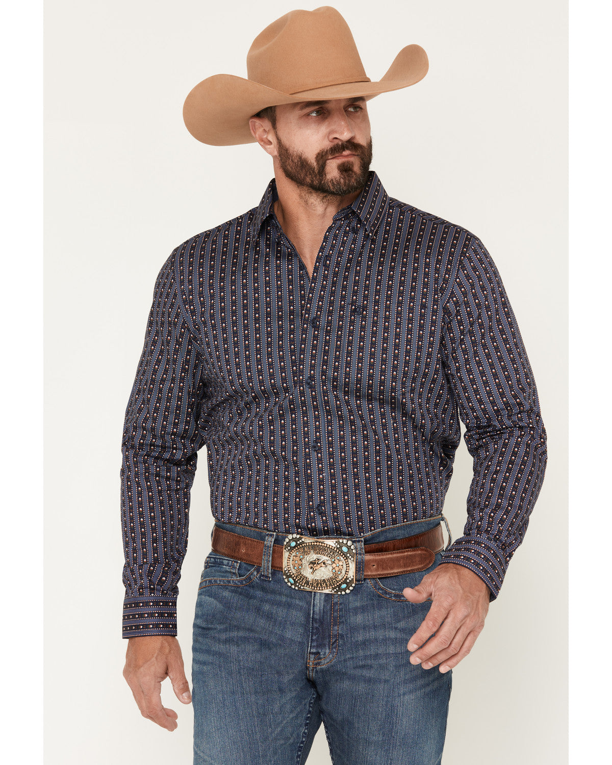 Men's Huckleberry Floral Striped Long Sleeve Button-Down St Blue