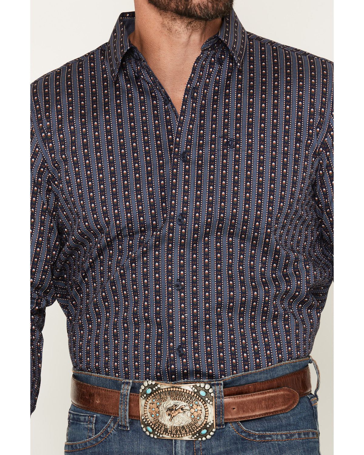 Men's Huckleberry Floral Striped Long Sleeve Button-Down St Blue