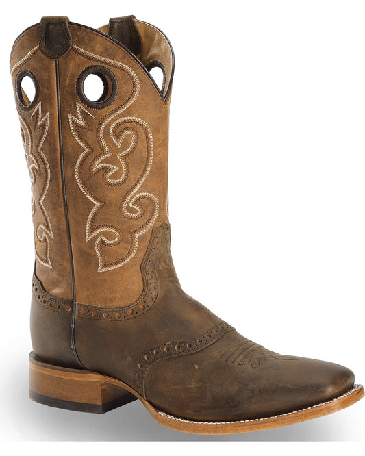 Men's Saddle Vamp Western Boots - Broad Square Toe Brown