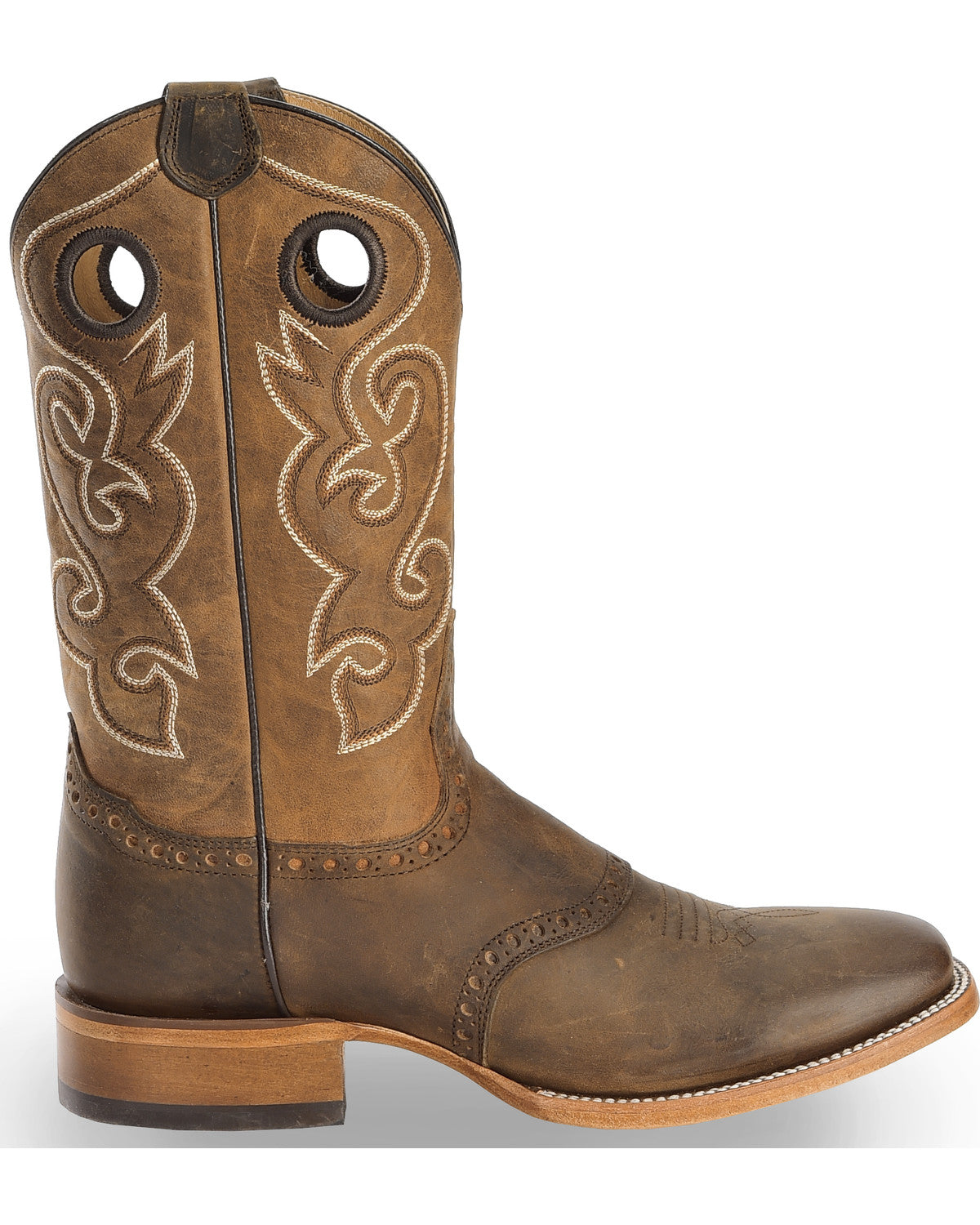 Men's Saddle Vamp Western Boots - Broad Square Toe Brown