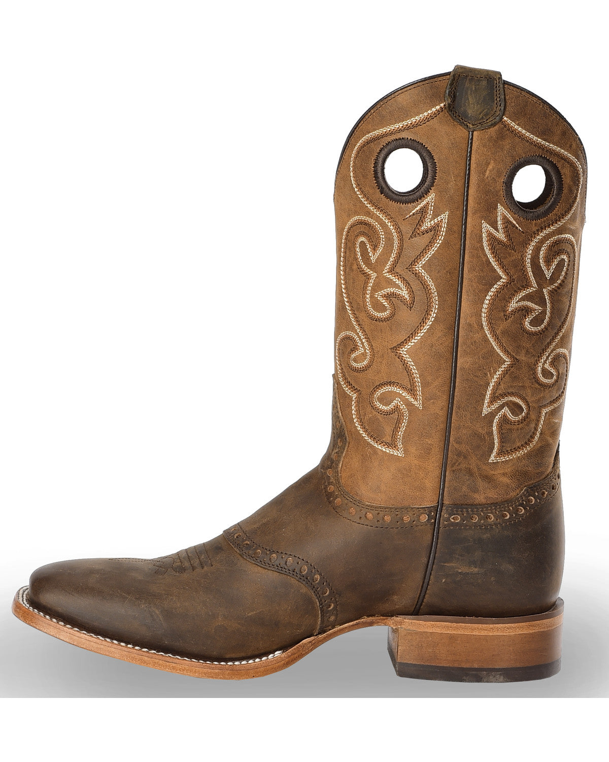 Men's Saddle Vamp Western Boots - Broad Square Toe Brown