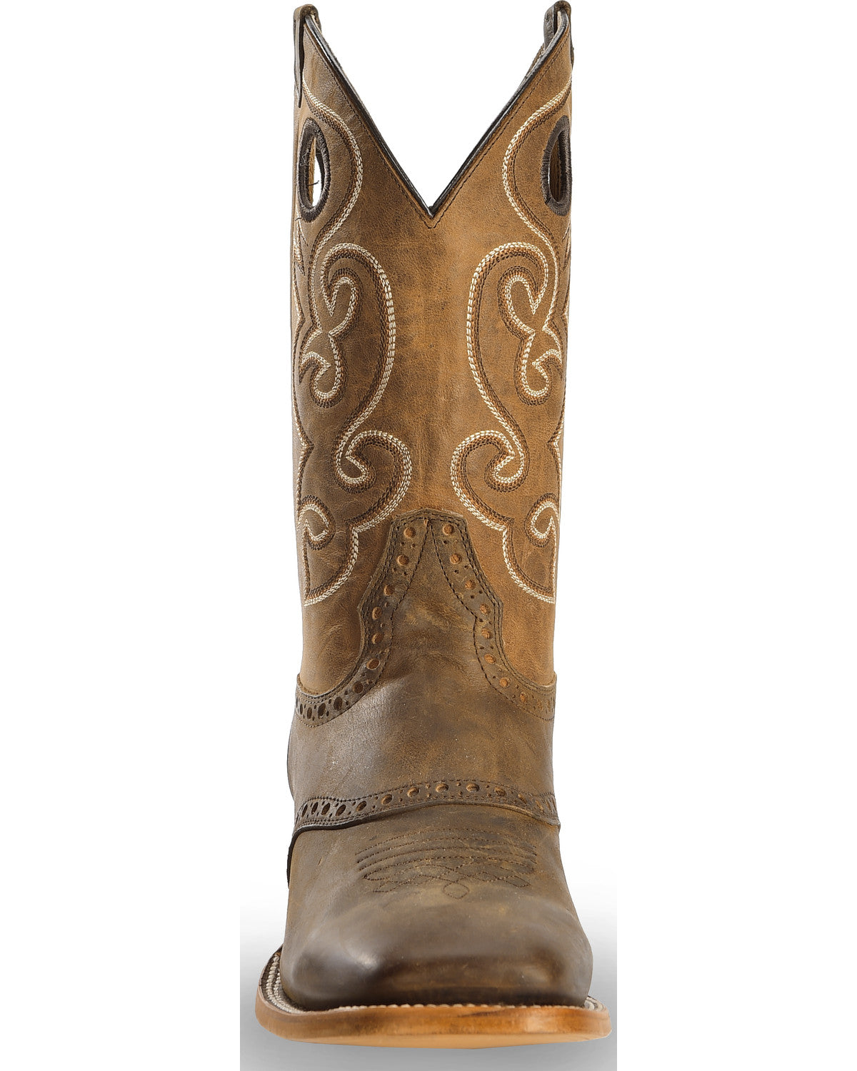 Men's Saddle Vamp Western Boots - Broad Square Toe Brown